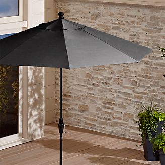 9' Round Sunbrella ® Charcoal Patio Umbrella with Tilt Black Frame