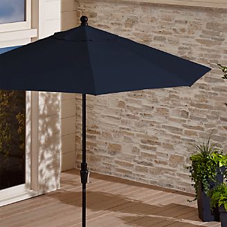 9' Round Sunbrella ® Dark Navy Patio Umbrella with Tilt Black Frame