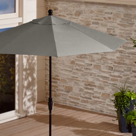 9' Round Sunbrella ® Graphite Patio Umbrella with Tilt Black Frame