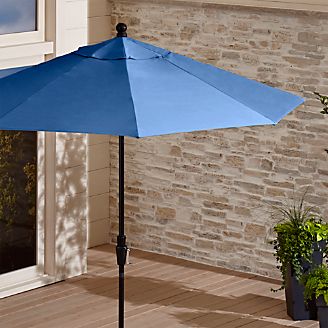 9' Round Sunbrella ® Mediterranean Blue Patio Umbrella with Tilt Black Frame