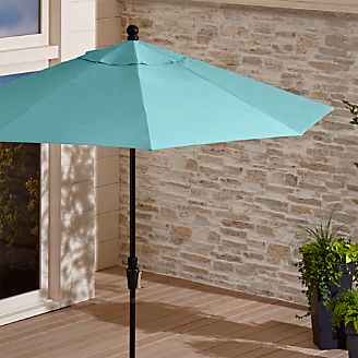 9' Round Sunbrella ® Mineral Blue Patio Umbrella with Tilt Black Frame