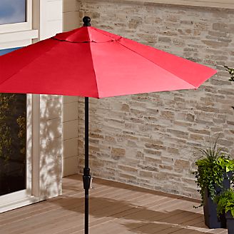 9' Round Sunbrella ® Ribbon Red Patio Umbrella with Tilt Black Frame