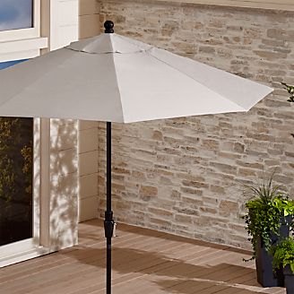 9' Round Sunbrella ® Silver Patio Umbrella with Tilt Black Frame
