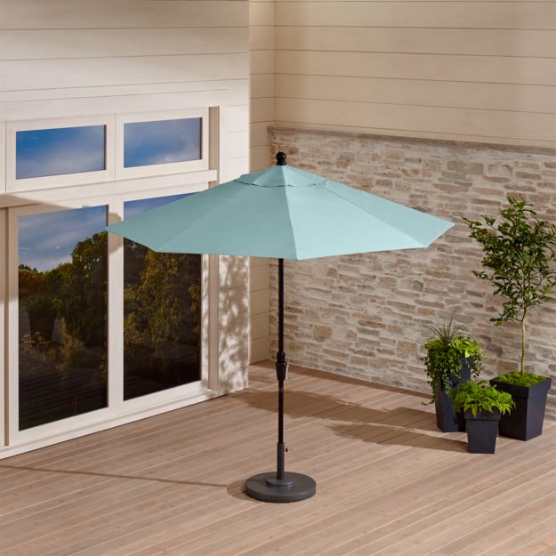 9' Round Sunbrella Soft Mineral Patio Umbrella with Tilt Black Frame