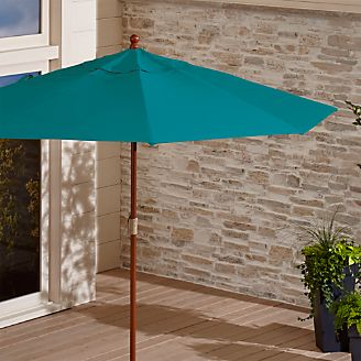 9' Round Sunbrella ® Bold Turquoise Patio Umbrella with FSC Eucalyptus Frame