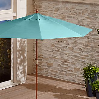 9' Round Sunbrella ® Mineral Blue Patio Umbrella with FSC Eucalyptus Frame