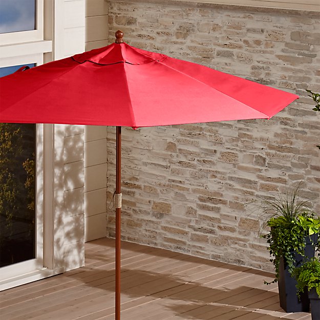 9' Round Sunbrella ® Ribbon Red Patio Umbrella with FSC Eucalyptus Frame Crate and Barrel