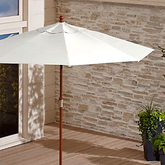 9' Round Sunbrella ® White Sand Patio Umbrella with FSC Eucalyptus Frame