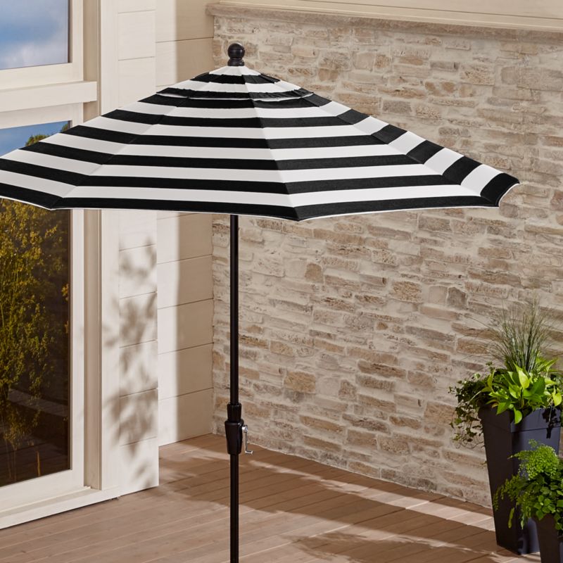 9' Sunbrella Black Cabana Stripe Patio Umbrella with Black Tilt Frame