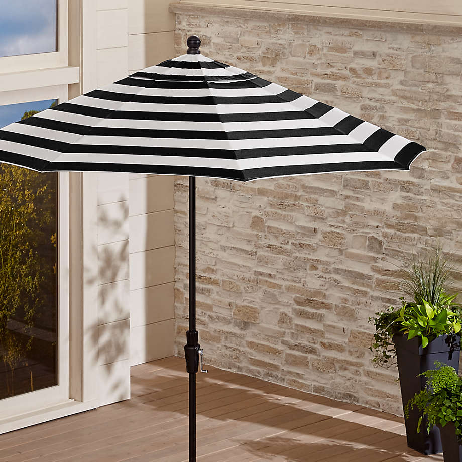 9' Sunbrella Black Cabana Stripe Patio Umbrella with Black Tilt Frame