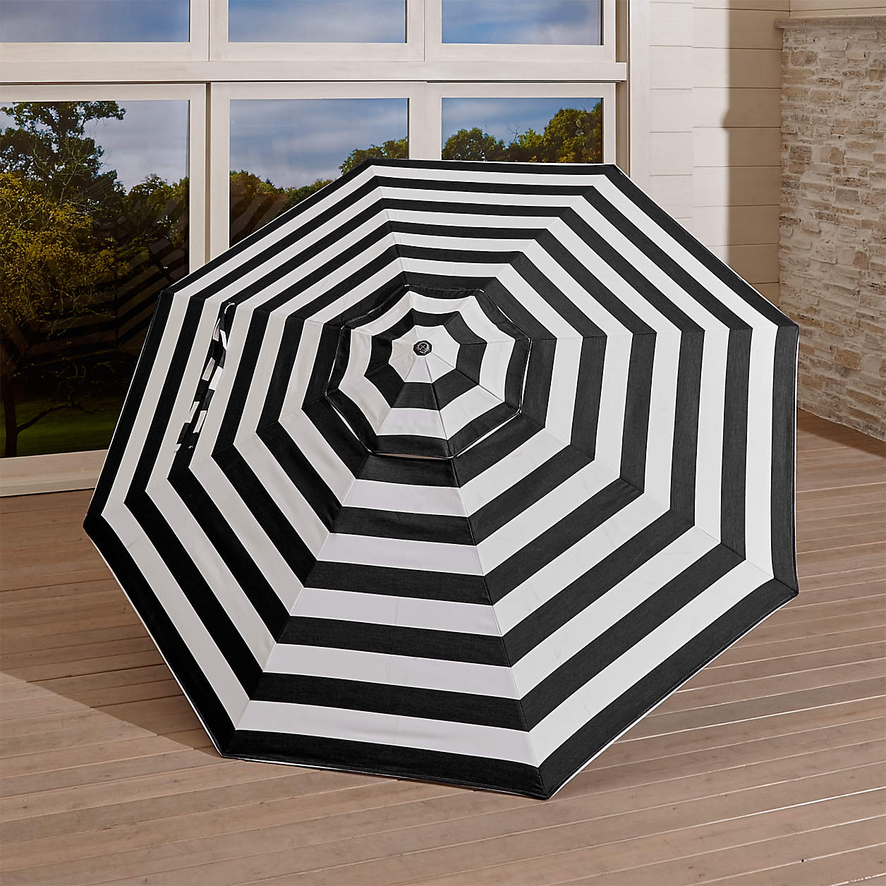 9' Round Sunbrella Black Cabana Stripe Umbrella Canopy + Reviews