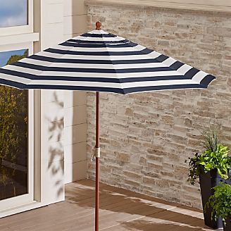 9' Round Sunbrella ® Cabana Stripe Navy Patio Umbrella with FSC Eucalyptus Frame