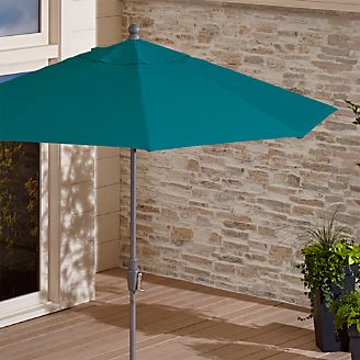 9' Round Sunbrella ® Bold Turquoise Patio Umbrella with Tilt Silver Frame