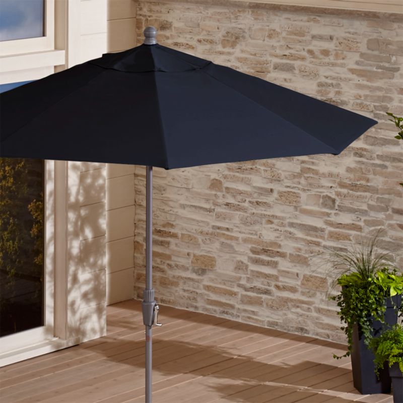 9' Round Sunbrella ® Dark Navy Patio Umbrella with Tilt Silver Frame