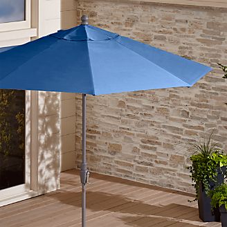 9' Round Sunbrella ® Mediterranean Blue Patio Umbrella with Tilt Silver Frame