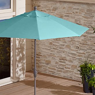 9' Round Sunbrella ® Mineral Blue Patio Umbrella with Tilt Silver Frame