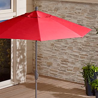 9' Round Sunbrella ® Ribbon Red Patio Umbrella with Tilt Silver Frame