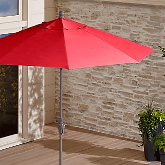 9' Round Sunbrella ® Ribbon Red Patio Umbrella with Tilt Silver Frame