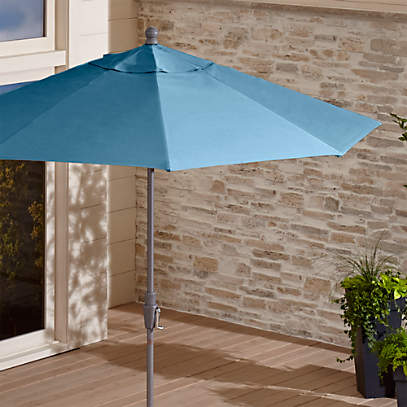 9 Round Sunbrella Sapphire Patio Umbrella With Silver Frame Crate And Barrel