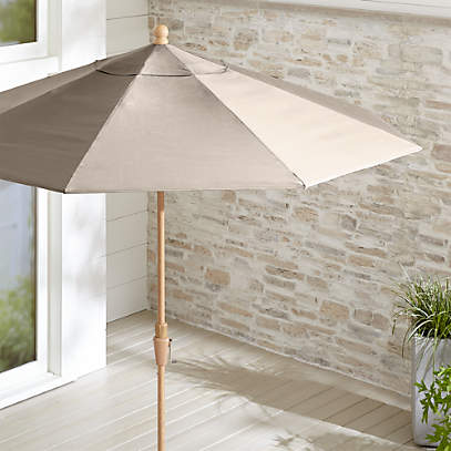 9 Round Sunbrella Stone Patio Umbrella With Tilt Faux Wood Frame Crate And Barrel Canada