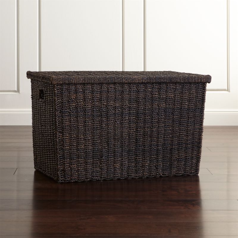 Abaca Wicker Trunk Basket with Lid Large Crate and Barrel