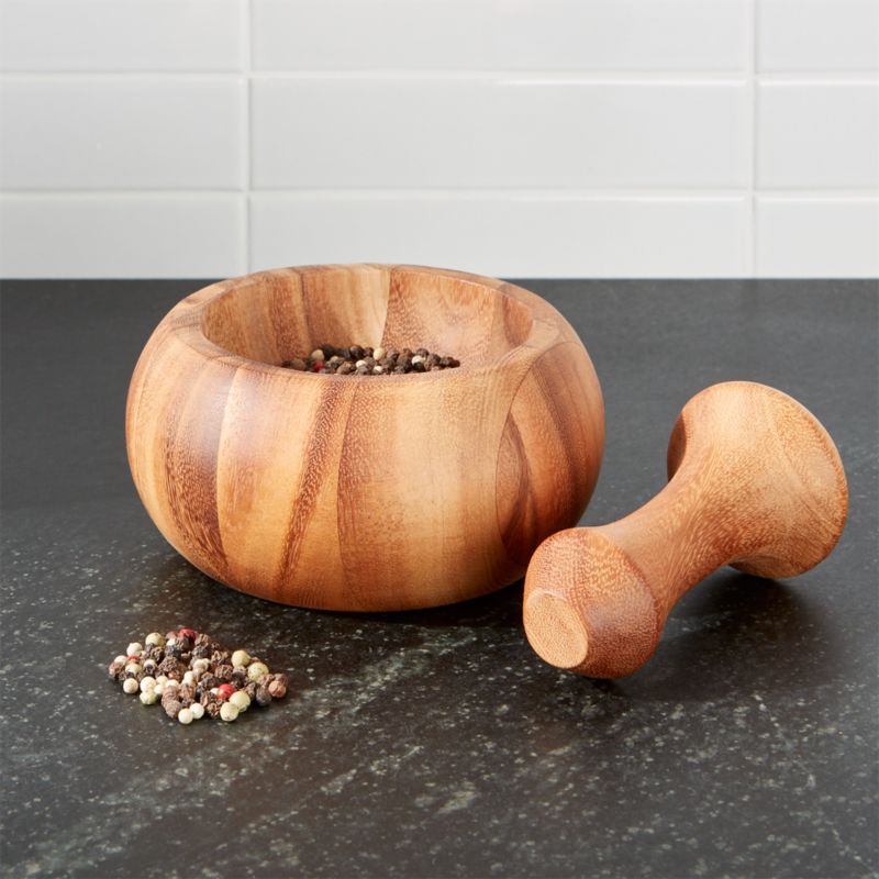Acacia Wooden Mortar and Pestle + Reviews Crate and Barrel