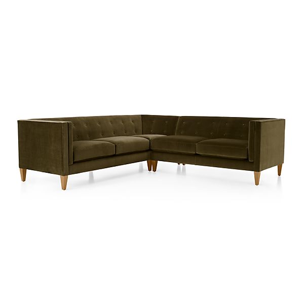 Aidan Velvet 2 Piece Left Arm Corner Tufted Sectional Sofa Reviews Crate And Barrel