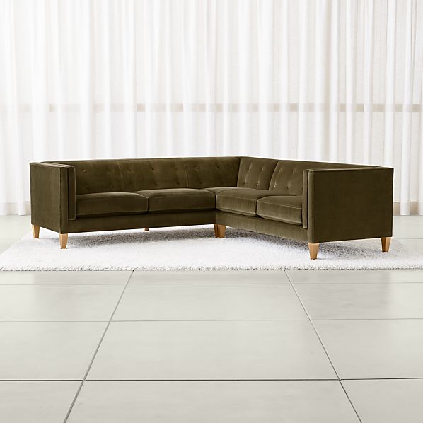 Aidan Velvet 2 Piece Left Arm Corner Tufted Sectional Sofa Reviews Crate And Barrel