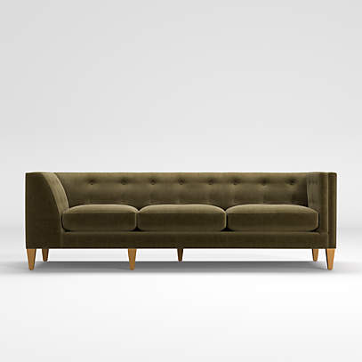 Aidan Right Arm Green Velvet Tufted Sofa Reviews Crate And Barrel A light blue tufted couch that'll make you feel like you dropped out of the sky and onto a cloud. crate and barrel