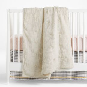 Image of Aire Stone Tan Crinkle 100% Organic Cotton Baby Crib Quilt