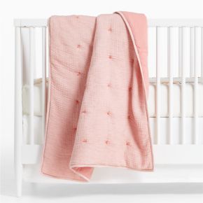 Image of Aire Pink Crinkle Hand-Quilted 100% Organic Cotton Baby Crib Quilt