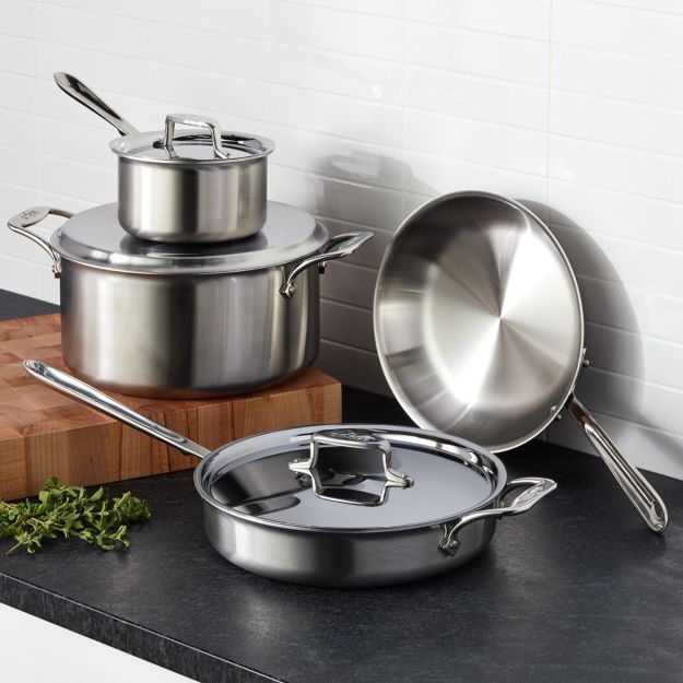 All Clad d5 Brushed Stainless 7Piece Cookware Set Crate and Barrel