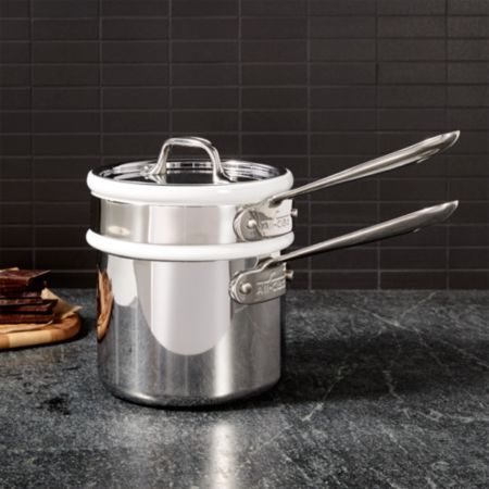 All Clad D3 Stainless Steel 2 Qt Sauce Pan With Double Boiler And