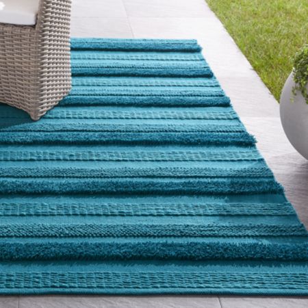 Alma Blue Fringe Indoor Outdoor Rug Crate And Barrel Canada