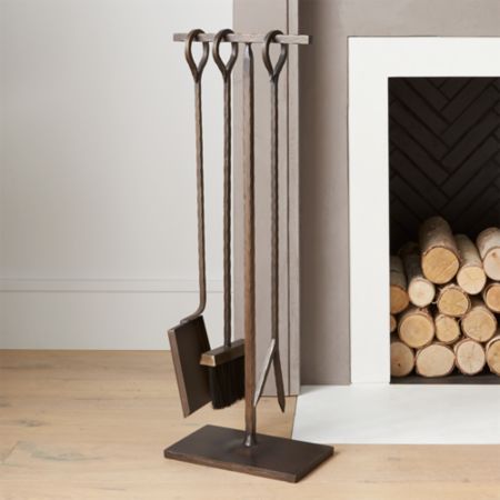 Antiqued Brass Fireplace Tool Set Reviews Crate And Barrel