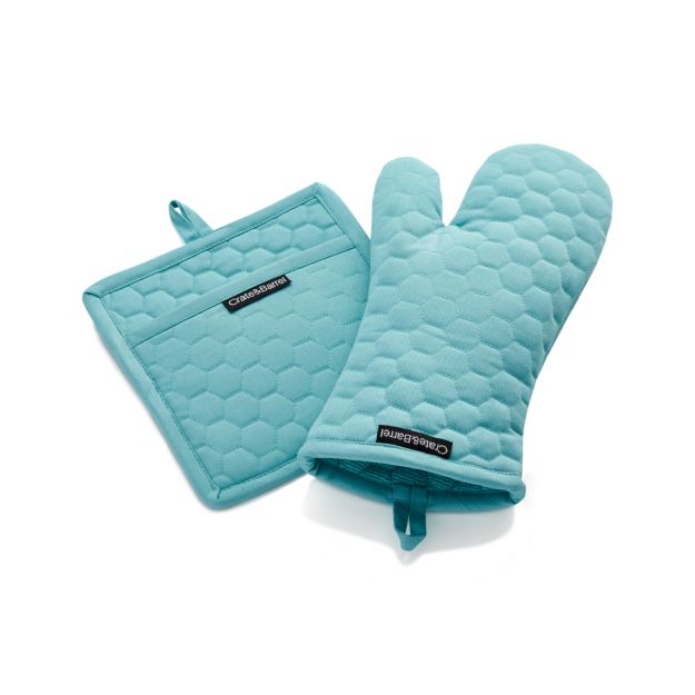 Aqua Blue Oven Mitt and Pot Holder Crate and Barrel