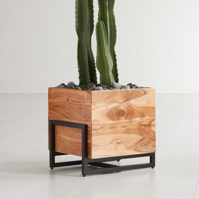 Online Designer Living Room Arcaydia Low Wood and Metal Planter