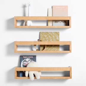 Image of Aries Natural Wood Kids Wall Shelf, Set of 3