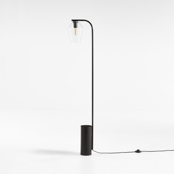 Arren Black Floor Lamp with Clear Angled Shade 56
