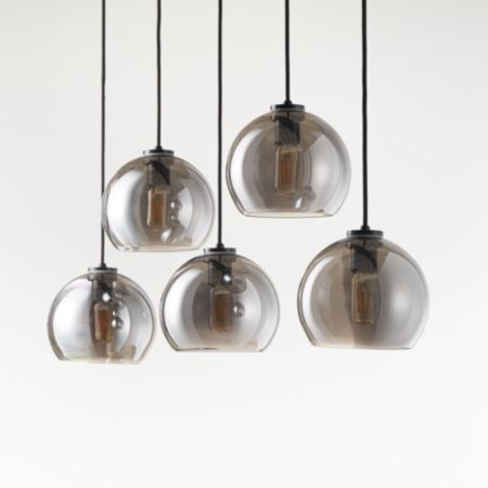 Arren Black Linear 5 Light Pendant With Silver Round Shades