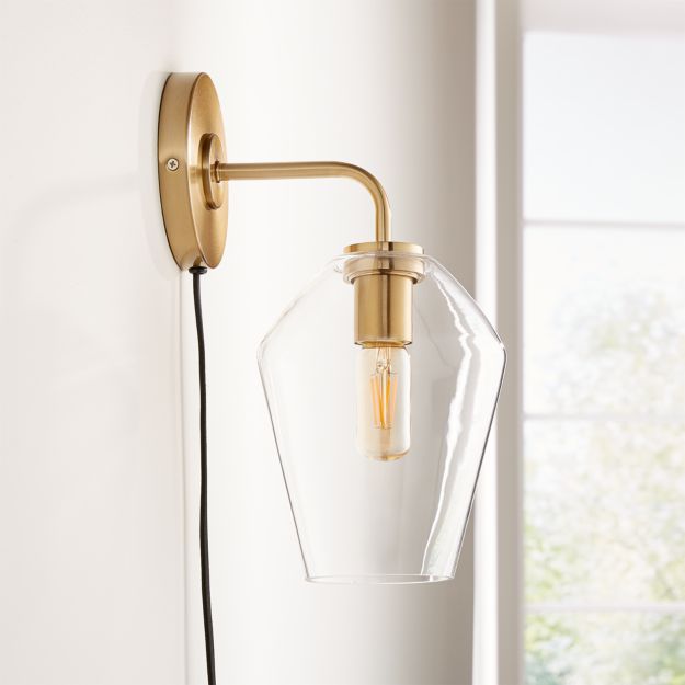 Arren Brass Wall Sconce with Clear Angled Shade + Reviews Crate and