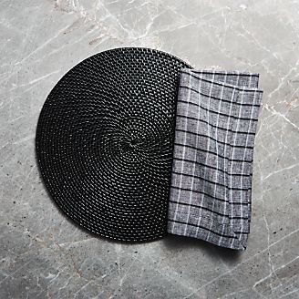 Artesia Black Round Placemat and Dapper Linen Dinner Napkin