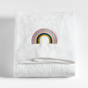 Image of Asha Rainbow Embroidered 100% Organic Cotton Kids Bath Towel