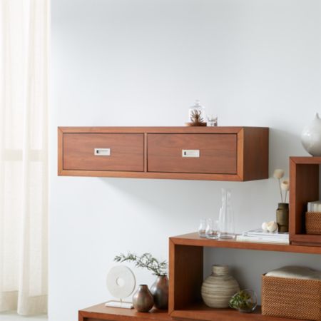 Aspect Walnut 47 5 Floating Cube Shelf With Drawers Crate And
