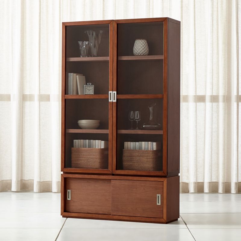 Aspect Walnut 3-Piece Glass Door Storage Unit | Crate and ...