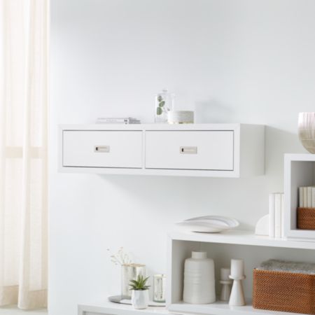 Aspect White 47 5 Floating Cube Shelf With Drawers Crate And