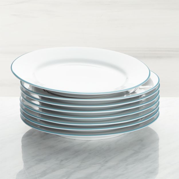 Aspen Aqua Band Dinner Plates, Set of 8 + Reviews Crate and Barrel