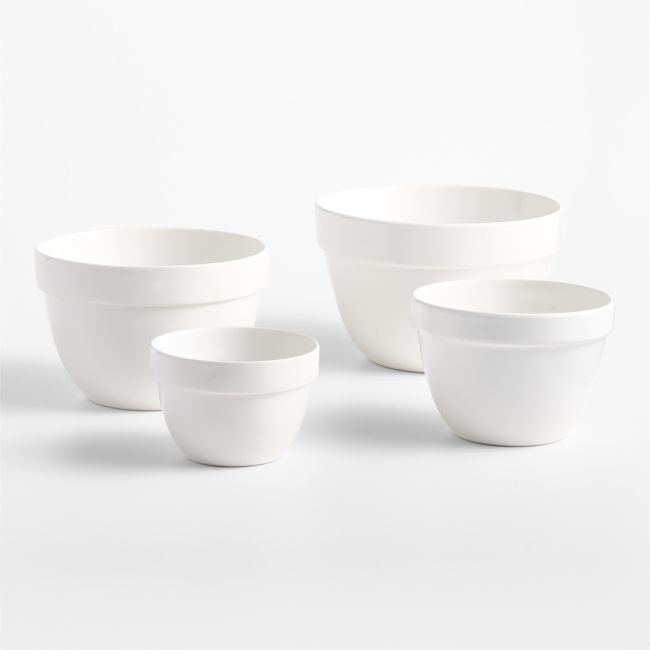 Aspen White Rimmed Ceramic Mixing and Serving Bowls, Set of 4
