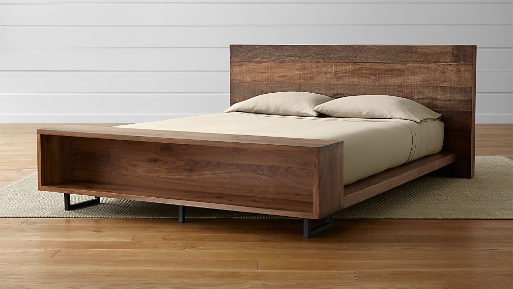 atwood queen bed with bookcase + reviews | crate and barrel