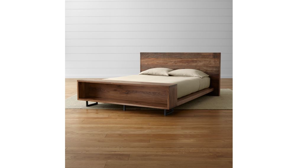 atwood queen bed with bookcase + reviews | crate and barrel